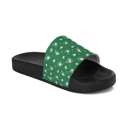 Floral Green Slide Sandals — Women's Daisy Print Pool & Beach Slides