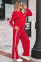 Dirty blue Varsity Striped Detail Crewneck Pullover Elastic Sweatpants 2pcs Outfit