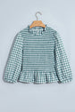 Gingham Shirred Long Sleeve Peplum Top