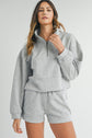 Light Grey Stand Neck Zipped Sweatshirt and Shorts Set