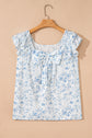 Floral Bow-Back Square Neck Ruffle Sleeve Blouse