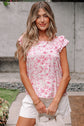 Floral Bow-Back Square Neck Ruffle Sleeve Blouse