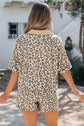 Brown V Neck Collar Leopard Printed 2pcs Short Set