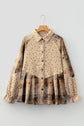 Floral Waffle Knit Plaid Patchwork Ruffle Shacket