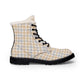 Plaid Fur-Lined Leather Boots — Women's Cozy Winter Lace-Up Boots