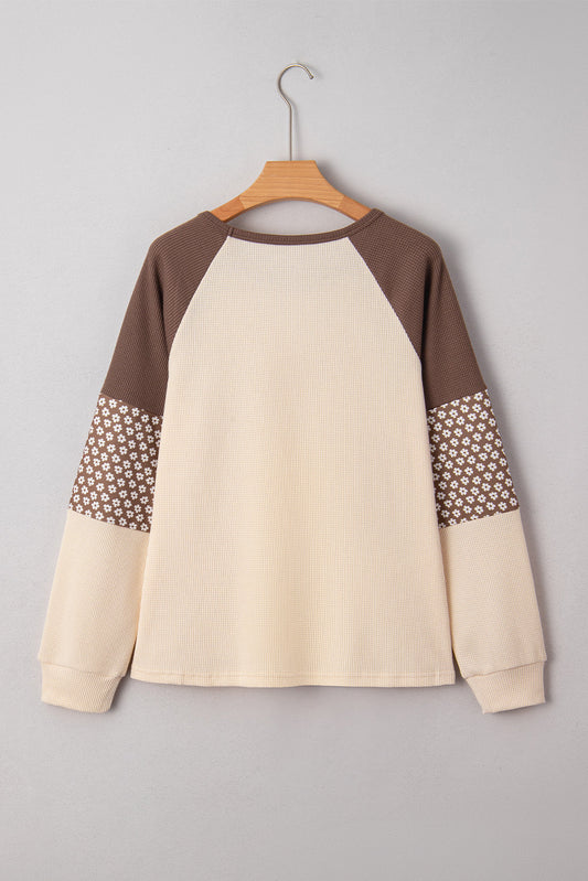 Floral Patchwork Colorblock Raglan Long Sleeve Top