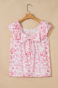 Floral Bow-Back Square Neck Ruffle Sleeve Blouse