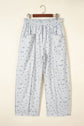 Floral Drawstring High Waist Seamed Barrel Pants