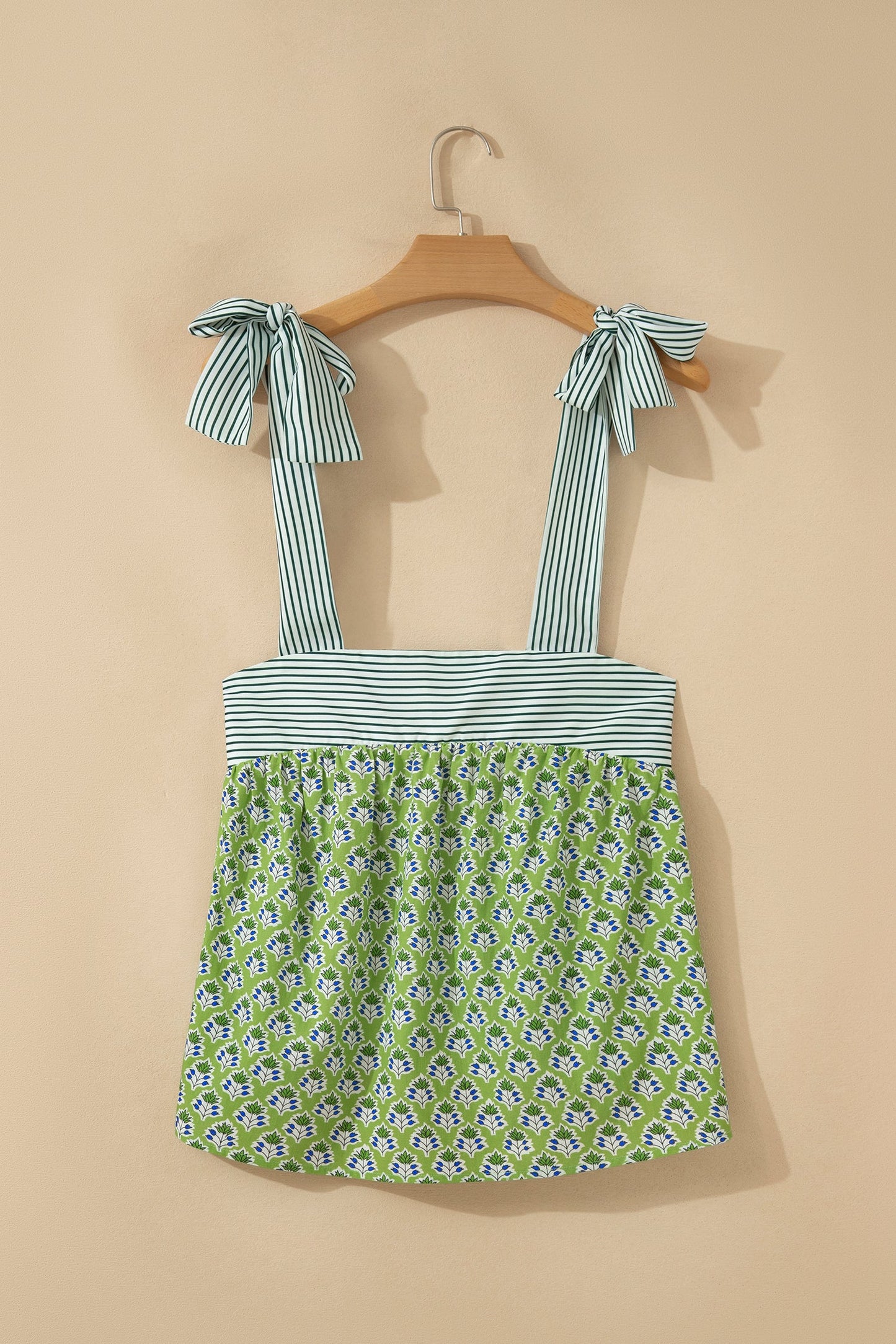 Floral Stripe Tie Strap Babydoll Tank Top