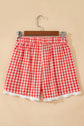 Gingham Plaid Tie Waist Lace Hem Shorts