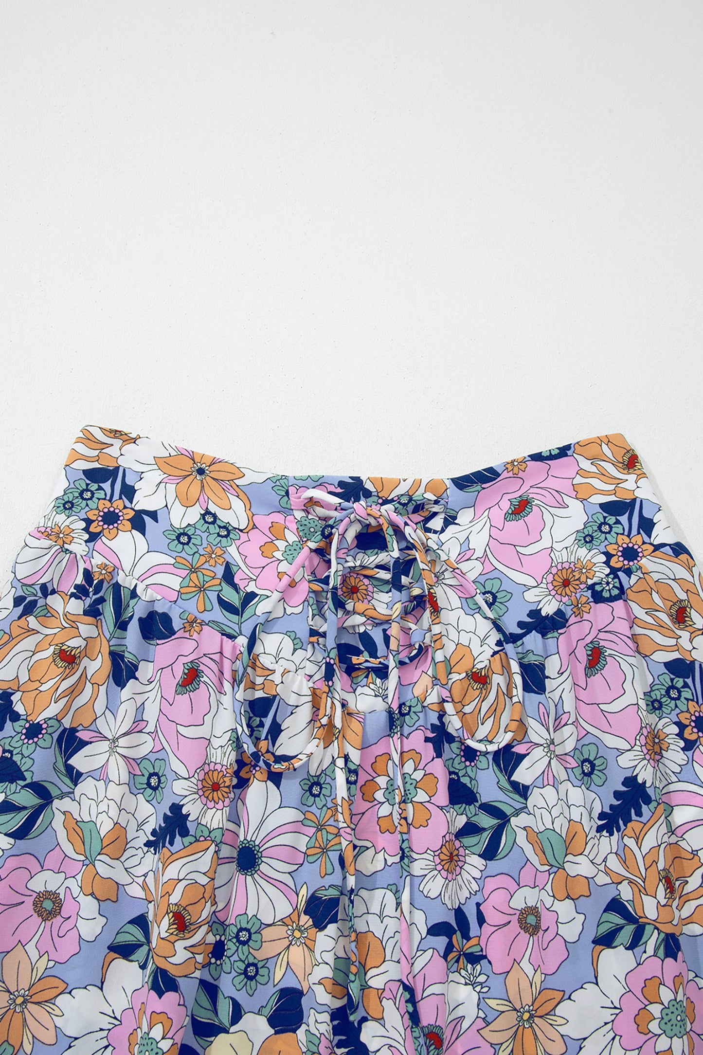Floral Lace Up High Waist Ruffle Maxi Skirt