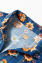 Floral Patchwork Long Sleeve Collared V-Neck Blouse