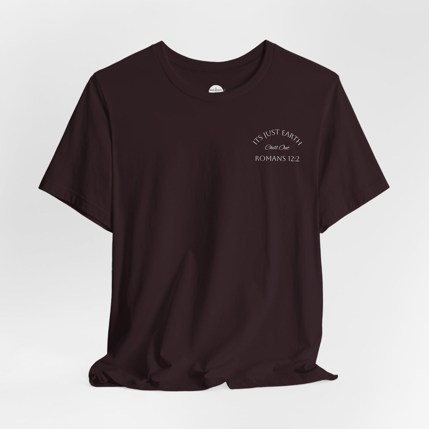 Columbia Blue- It’s Just Earth, Chill Out, Romans 12:2  Jersey Short Sleeve Tee