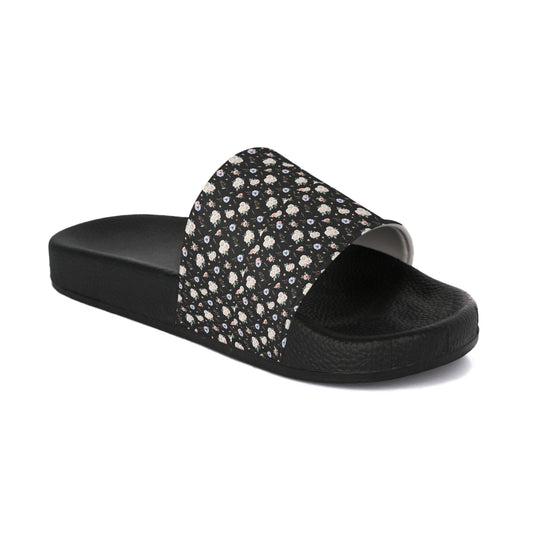 Ditsy Floral Black Slide Sandals — Women's Casual Pool & Beach Slides