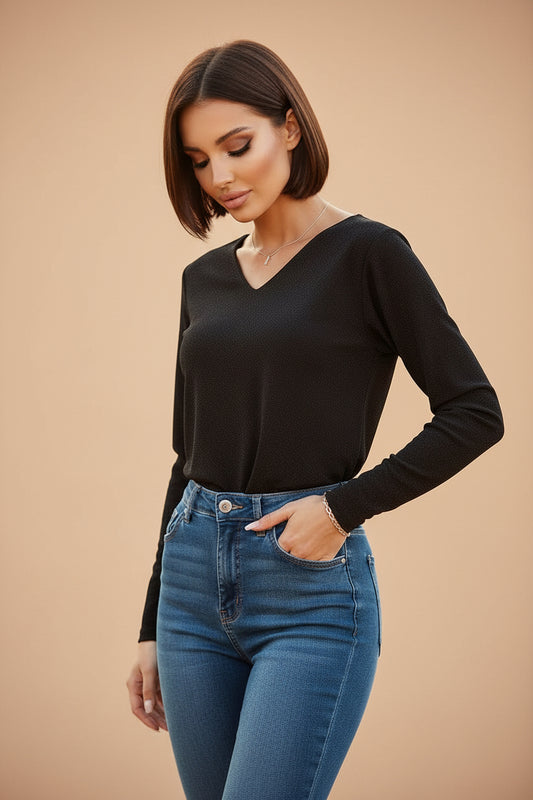 Black Metallic Bowknot Open Back V Neck Top
