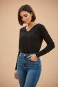 Black Metallic Bowknot Open Back V Neck Top