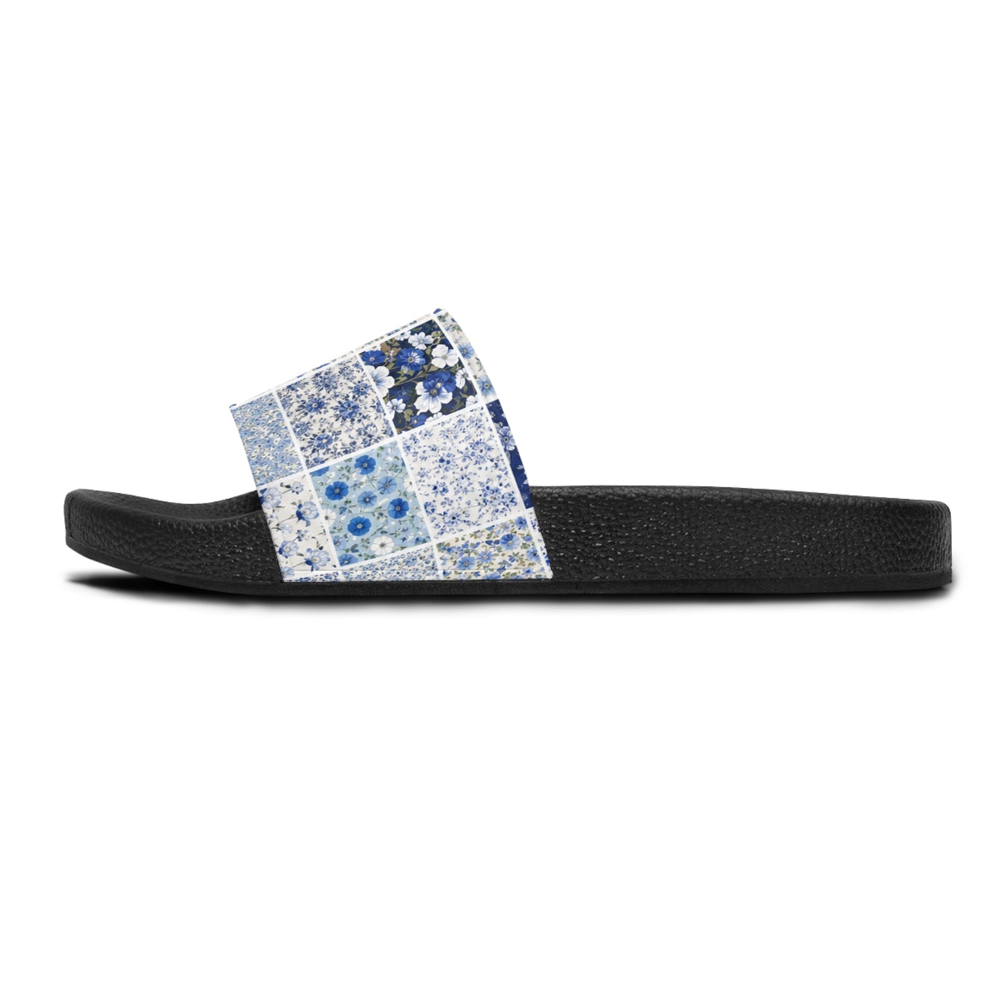 Tile Pattern Women's Slide Sandals — Blue Mosaic Pool & Beach Slides