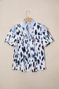 Abstract Leopard Stripe Ruffle Trim V-Neck Blouse