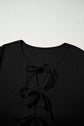 Plus Size Solid Bow Tie Front Long Sleeve Blouse
