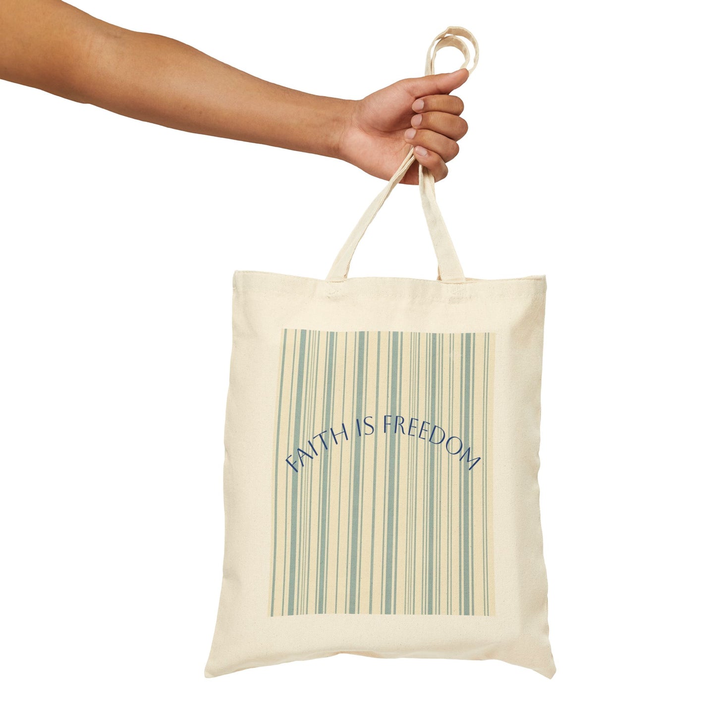 Faith Is Freedom Cotton Canvas Tote — Striped Inspirational Eco Bag