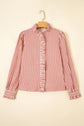 Stripe Textured Ruffle Trim Button-Up Long Sleeve Shirt