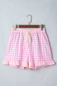Gingham Ruffle Stripe Patchwork Lace Tie Shorts