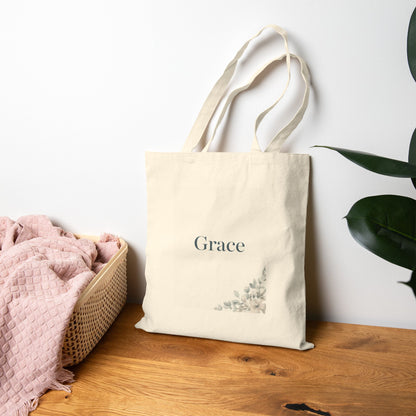 Grace Floral Canvas Tote — Cotton Grocery & Everyday Shopper, Minimalist