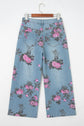 Sky Blue Garden Floral Print Bootcut Jeans