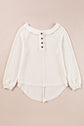 Oatmeal Waffle Knit Buttoned Front Raglan Sleeve Loose Blouse