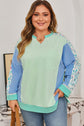 Plus Size Floral Patchwork Long Sleeve V-Neck Top