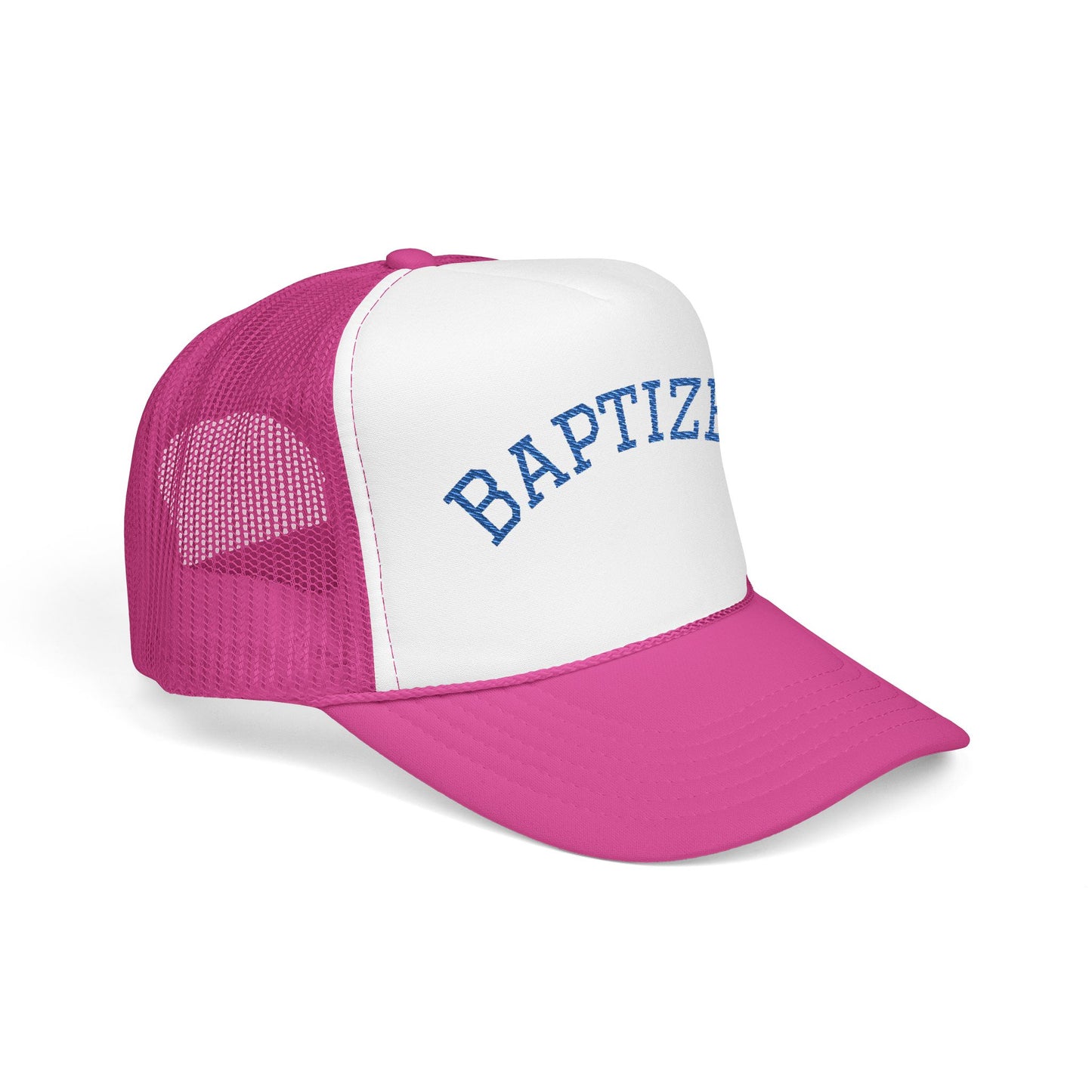 Baptized Foam Trucker Hat - Embroidered Faith Cap for Baptism & Church Celebrations