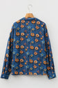 Floral Patchwork Long Sleeve Collared V-Neck Blouse