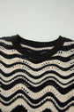 Wavy Stripe Ruffle 3/4 Sleeve Crochet Sweater