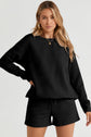 Textured Long Sleeve Top and Drawstring Shorts Set