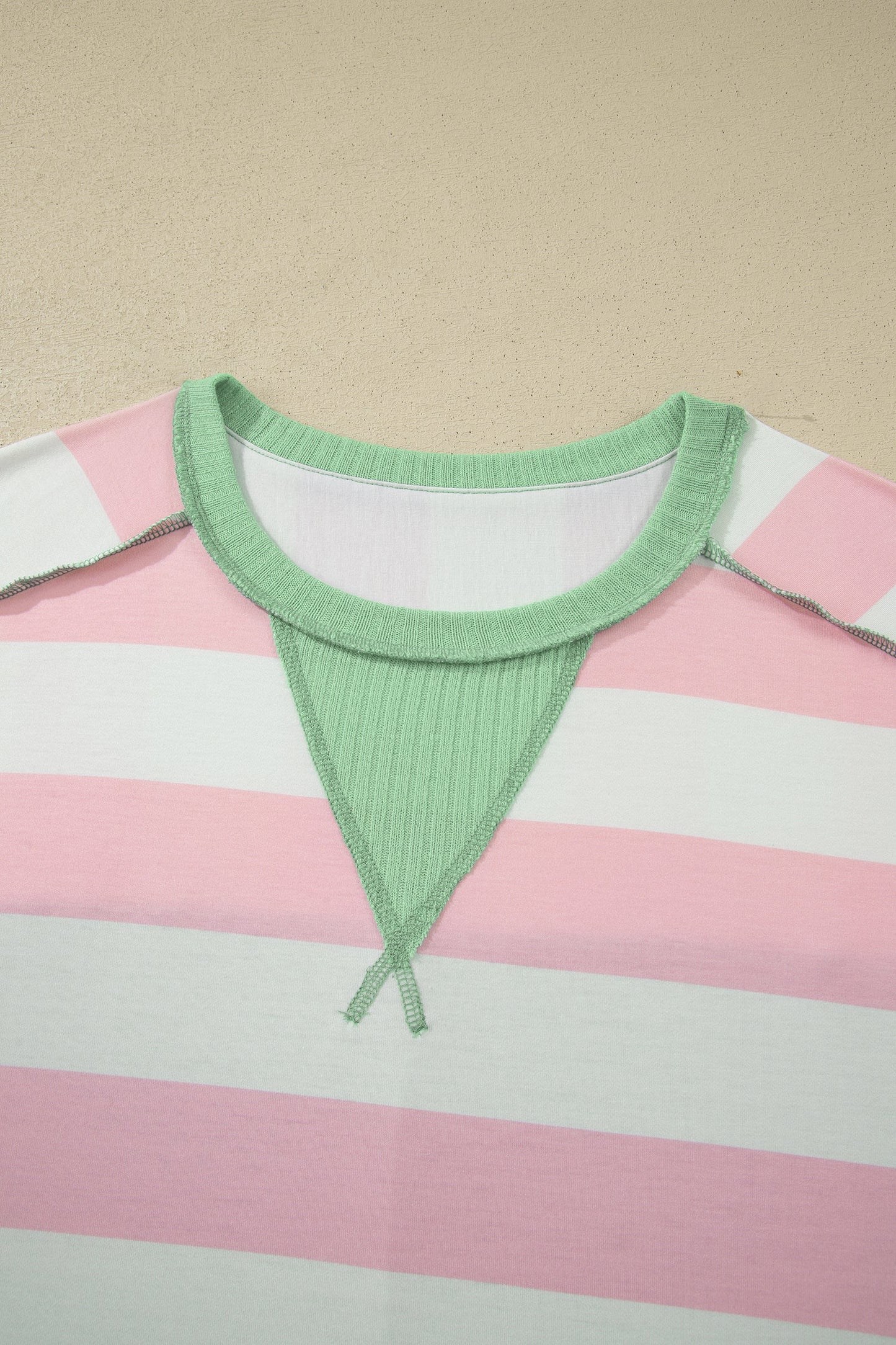 Stripe Exposed Seam Ribbed Patchwork Oversized Tee