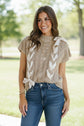 Simply Taupe Cable Knit Colorblock Satin Bowknot Short Sleeve Sweater