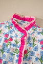 Floral Colorblock Flutter Sleeve Half Button Blouse