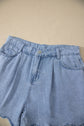 Myosotis Solid Color Scalloped Trim Casual Denim Shorts