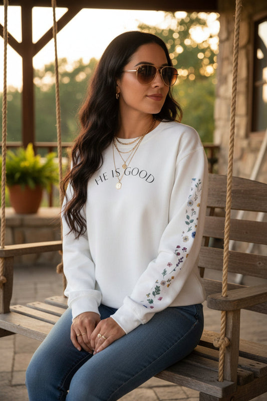 He is Good, Faith, Jesus Unisex Heavy Blend™ Crewneck Sweatshirt