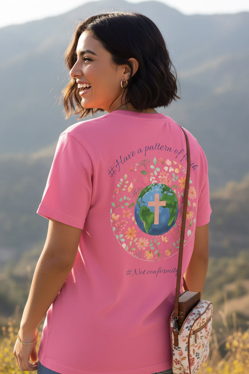 Charity Pink- It’s Just Earth, Chill Out, Romans 12:2  Jersey Short Sleeve Tee