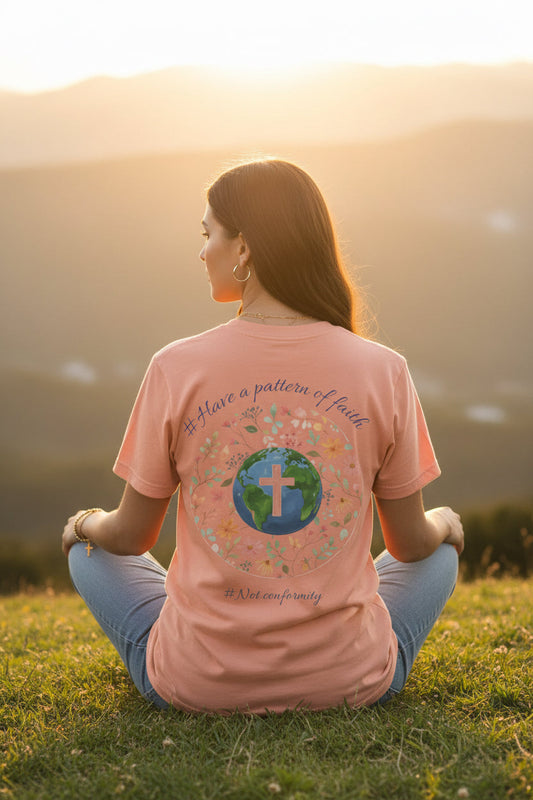 Peach- It’s Just Earth, Chill Out, Romans 12:2  Jersey Short Sleeve Tee