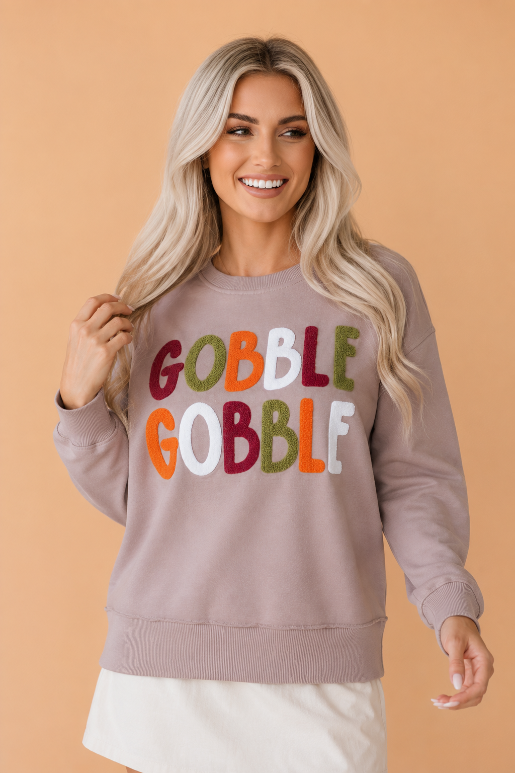 GOBBLE Thanksgiving Raw Hem Sweatshirt