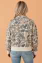 Camo Ribbed Contrast Trim Buttoned Collar Sweatshirt