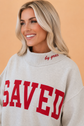 Saved By Grace Embroidered Graphic Mock Neck Sweatshirt