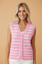 Stripe Buttoned V-Neck Sweater Knit Top