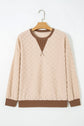 Checker Corded Knit Contrast Trim Long Sleeve Top