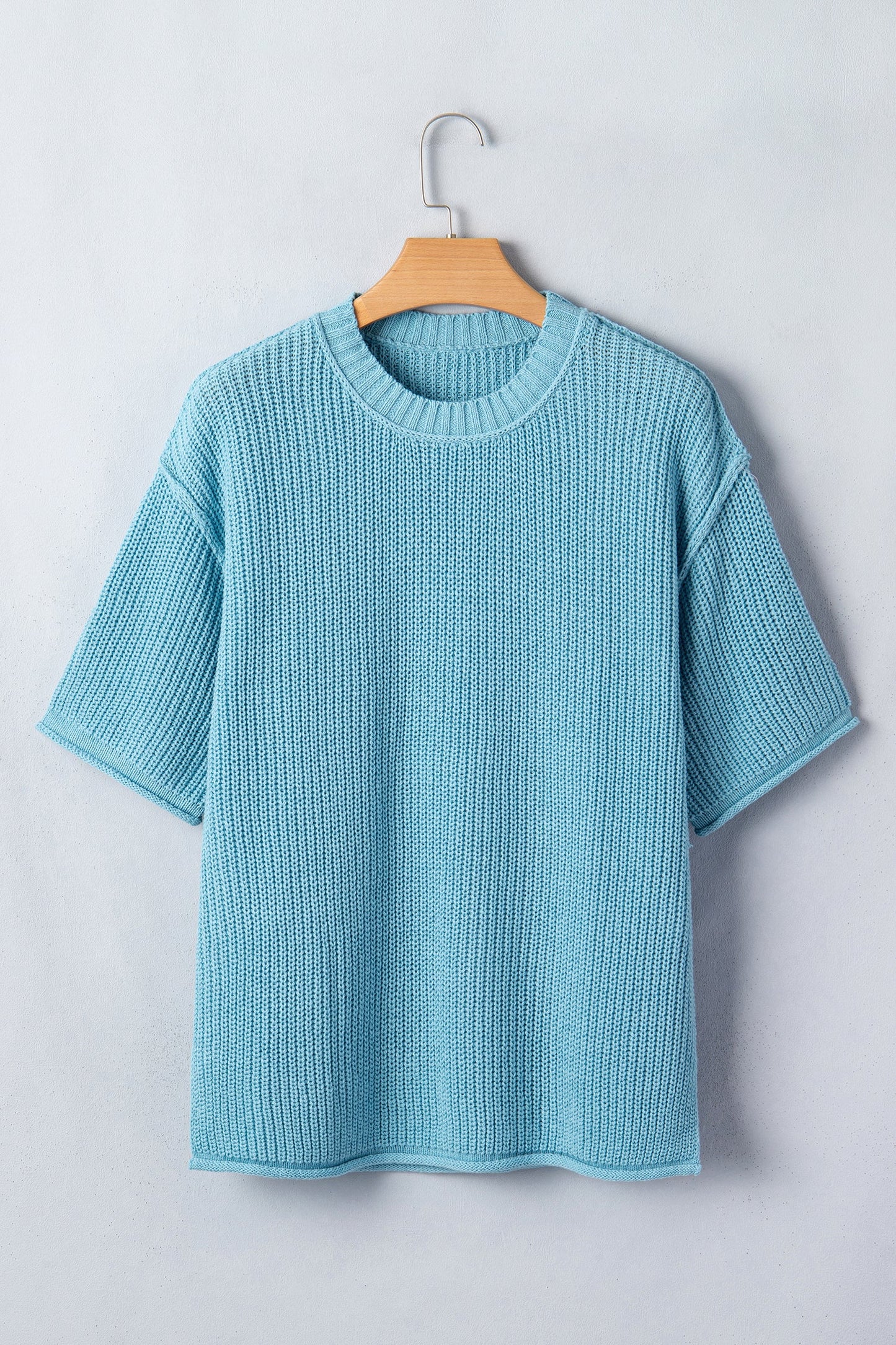 Solid Exposed Seam 3/4 Sleeve Loose Sweater