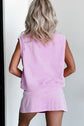 Myosotis Solid Color Washed Sleeveless Top Split Skort Cotton 2pcs Outfit