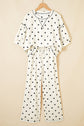 Polka Dot 3/4 Sleeve Top & Elastic Waist Pants Set