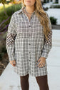White Stripe Plus Size Plaid Buttoned Raw Hem Tunic Shirt Dress